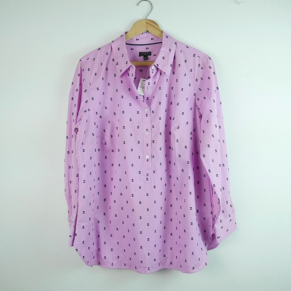 Talbots Plus Womens X Lilac Swiss Dot Cotton Blend Popover Blouse NWT Collared